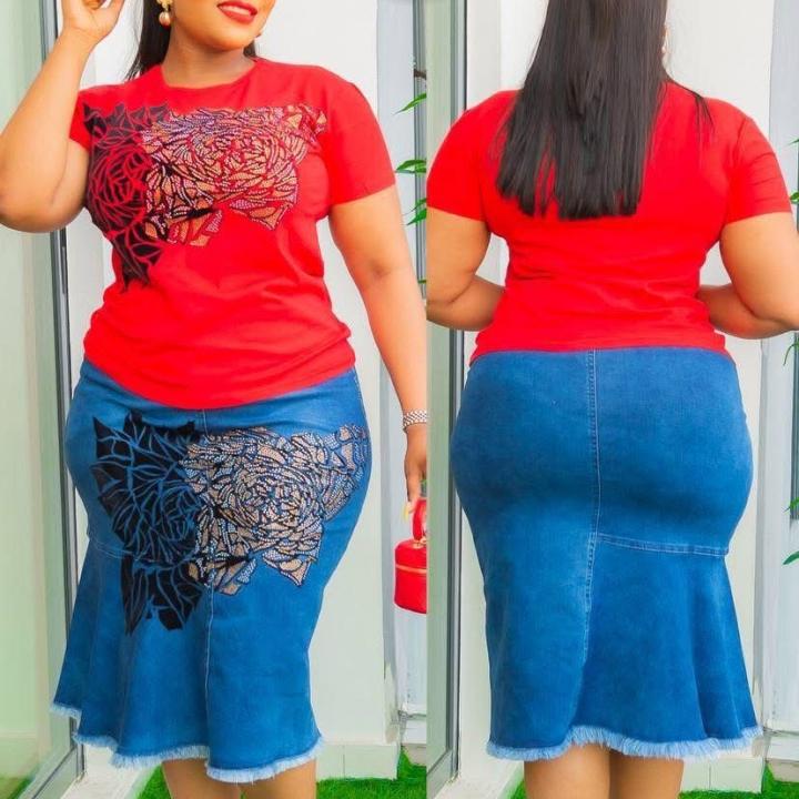 Casual Red Top and Denim Skirt