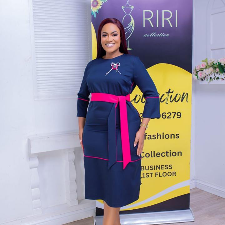 Dark Blue Formal Dress with pink Belt